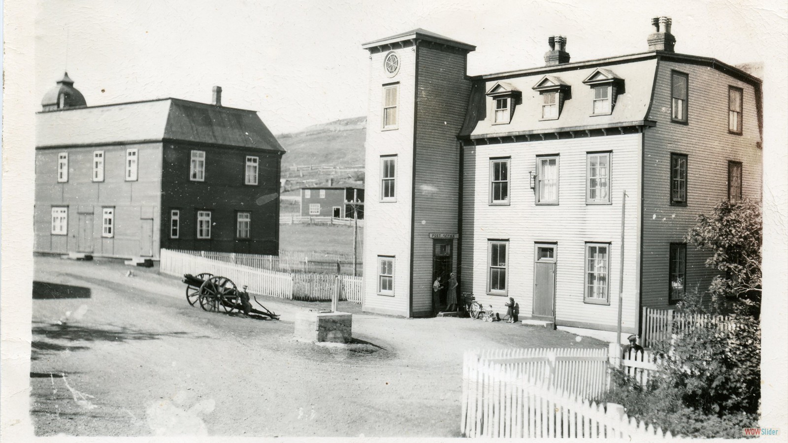 Parish Hall and Court House with the Green Family Forge in the distance in the middle of photo, after 1950
